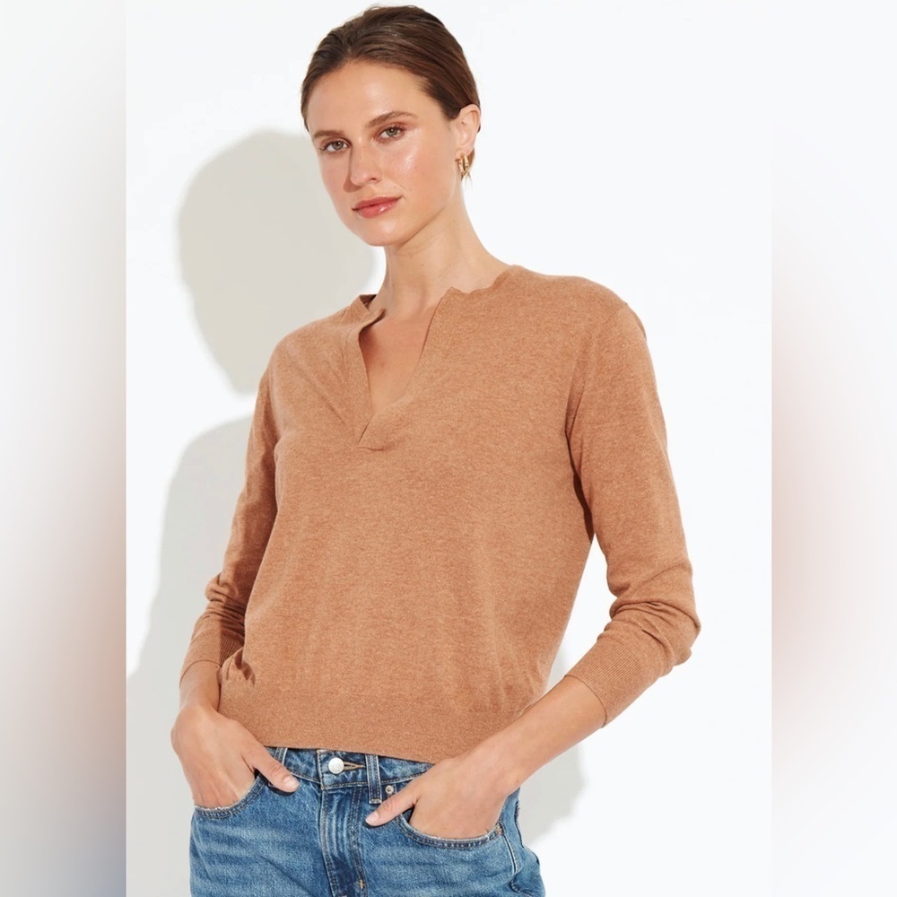 The Reset R Label V Neck Linen Camel Sweater L